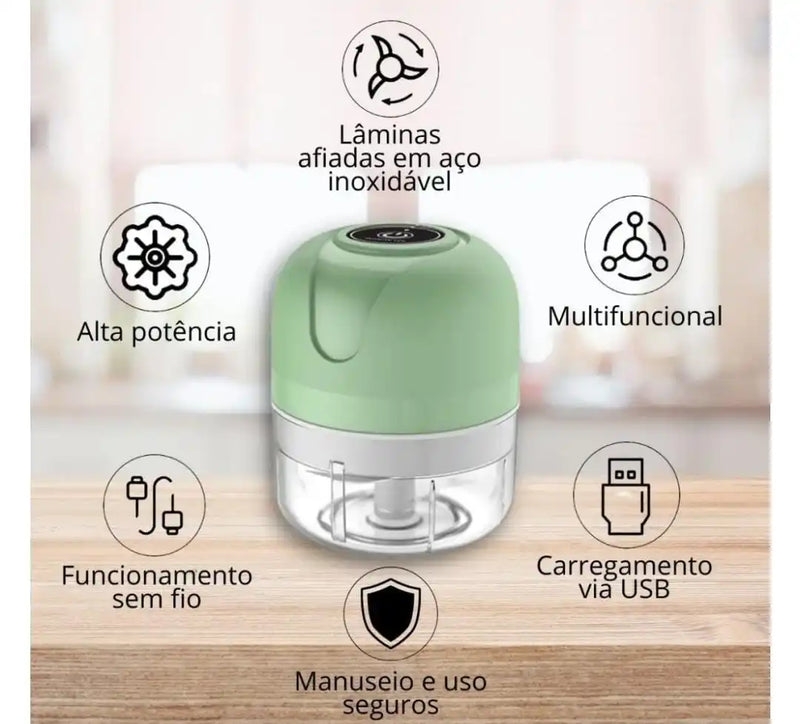 Mini Processador de Alimentos Elétrico EASE, Sem Fio, Recarregável USB, 250ml