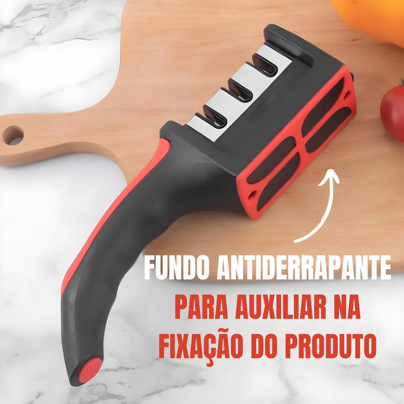 Afiador de Facas HYPER CUT em Aço Inox com 3 opções de afiação para reparar e polir lâminas