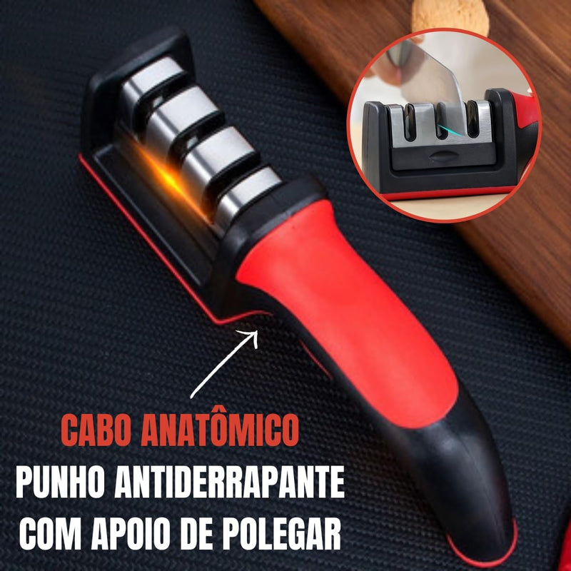 Afiador de Facas HYPER CUT em Aço Inox com 3 opções de afiação para reparar e polir lâminas